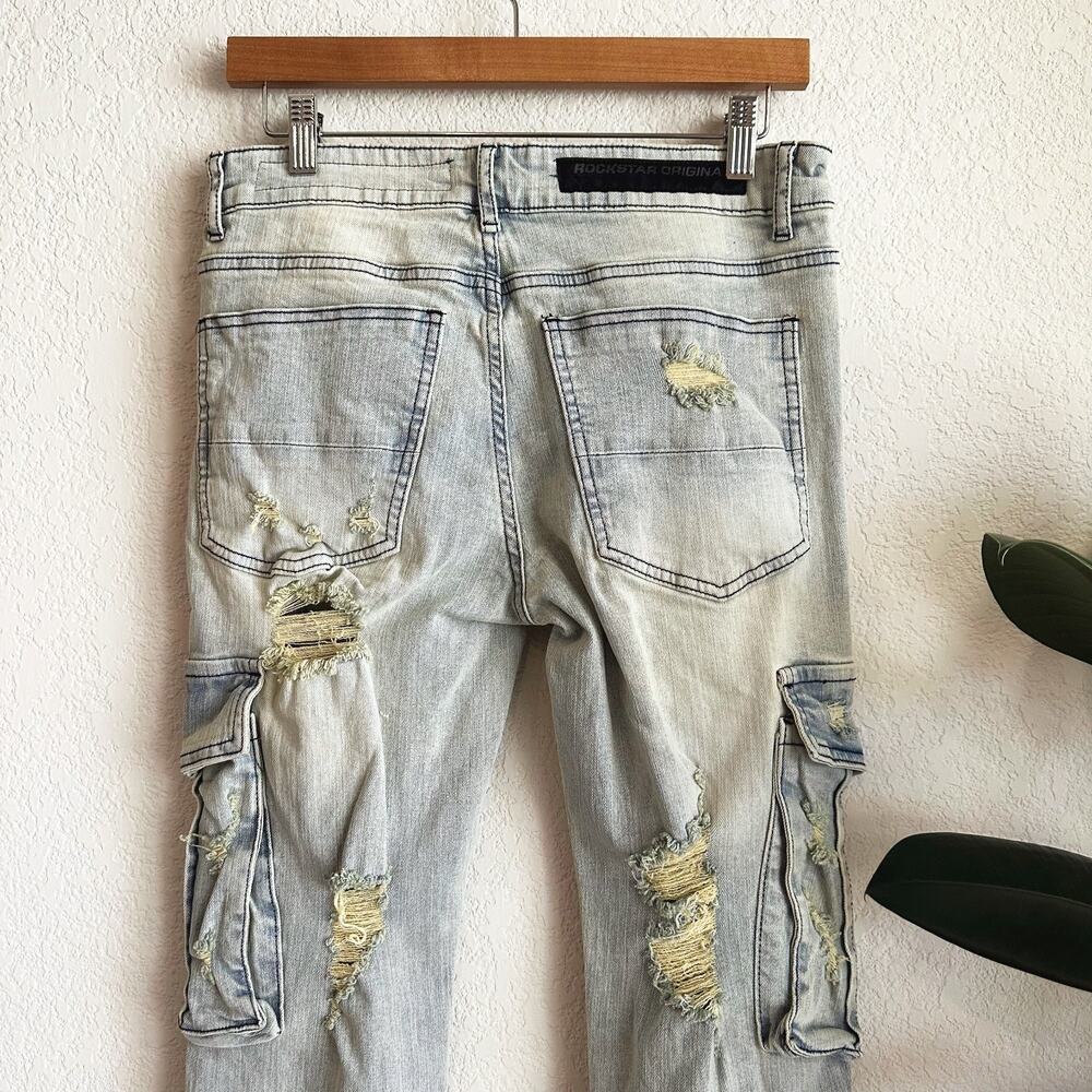 Rockstar Original Slim Cargo Stacked Flare Stretch Jeans 30X36 Y2K Streetwear - Picture 5 of 11